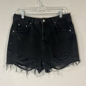 Topshop Moto Mom shorts distressed frayed raw hem washed black 10